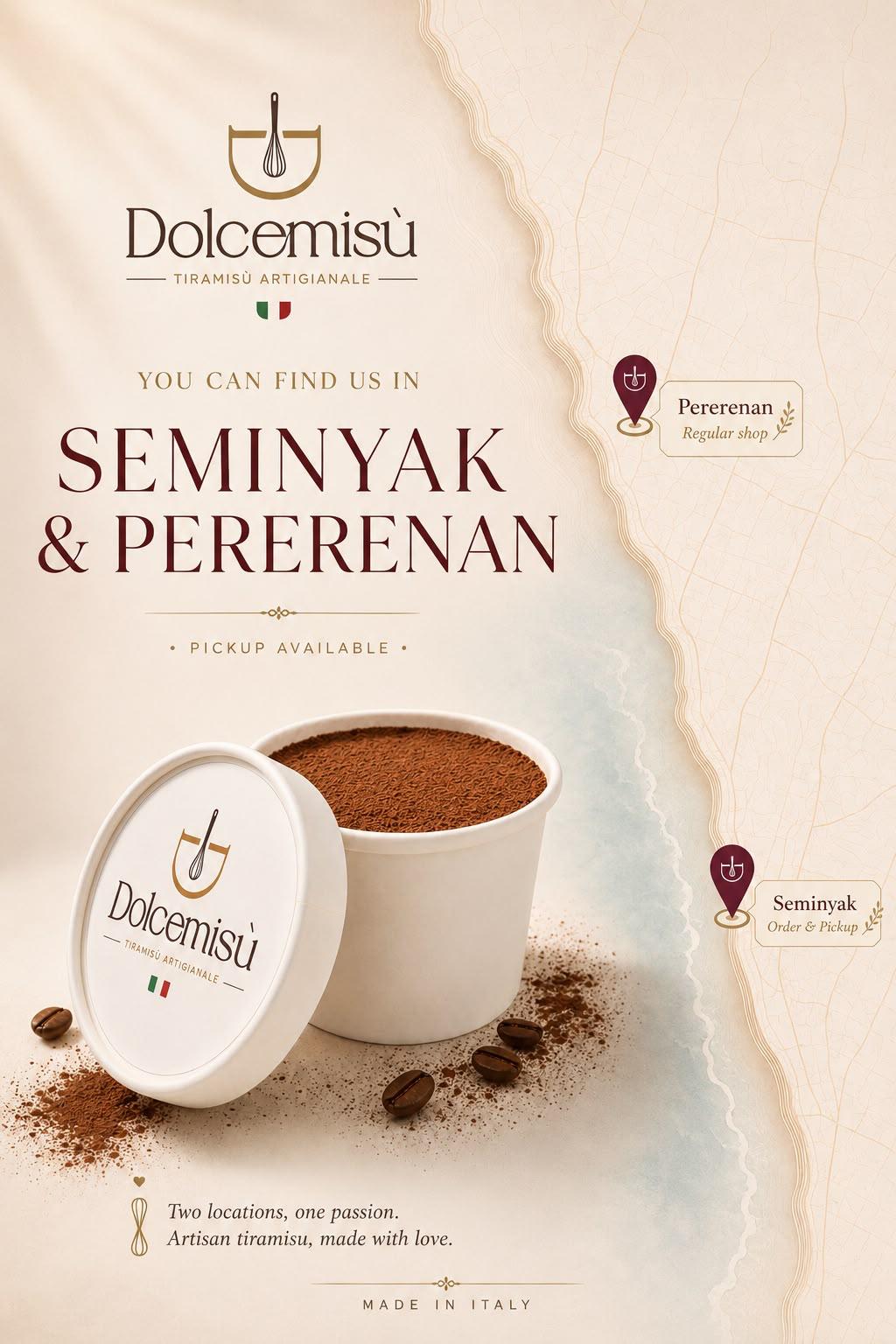 Map of Dolcemisù's two Bali locations: Seminyak and Pererenan